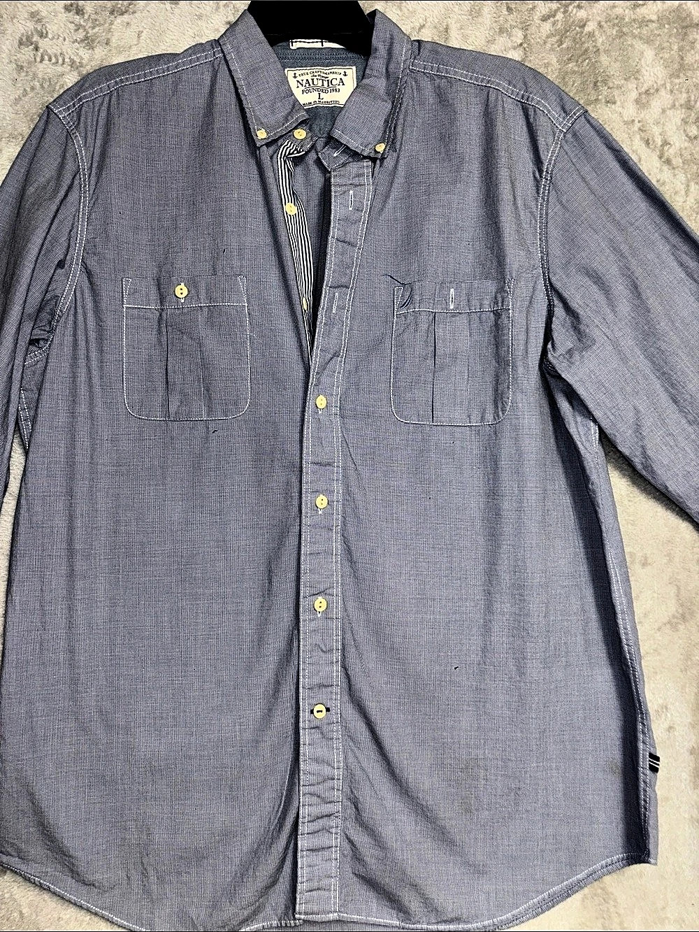 Nautica Men's Gingham Button Down Blue & White Size Large Like New